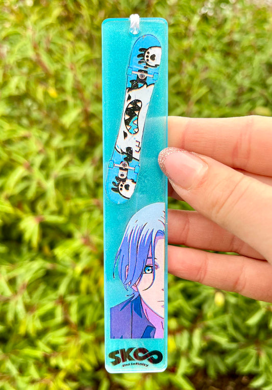 Blue haired skaterboi resin bookmark