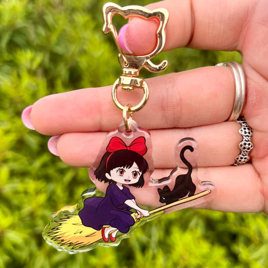 Witch and cat keychain