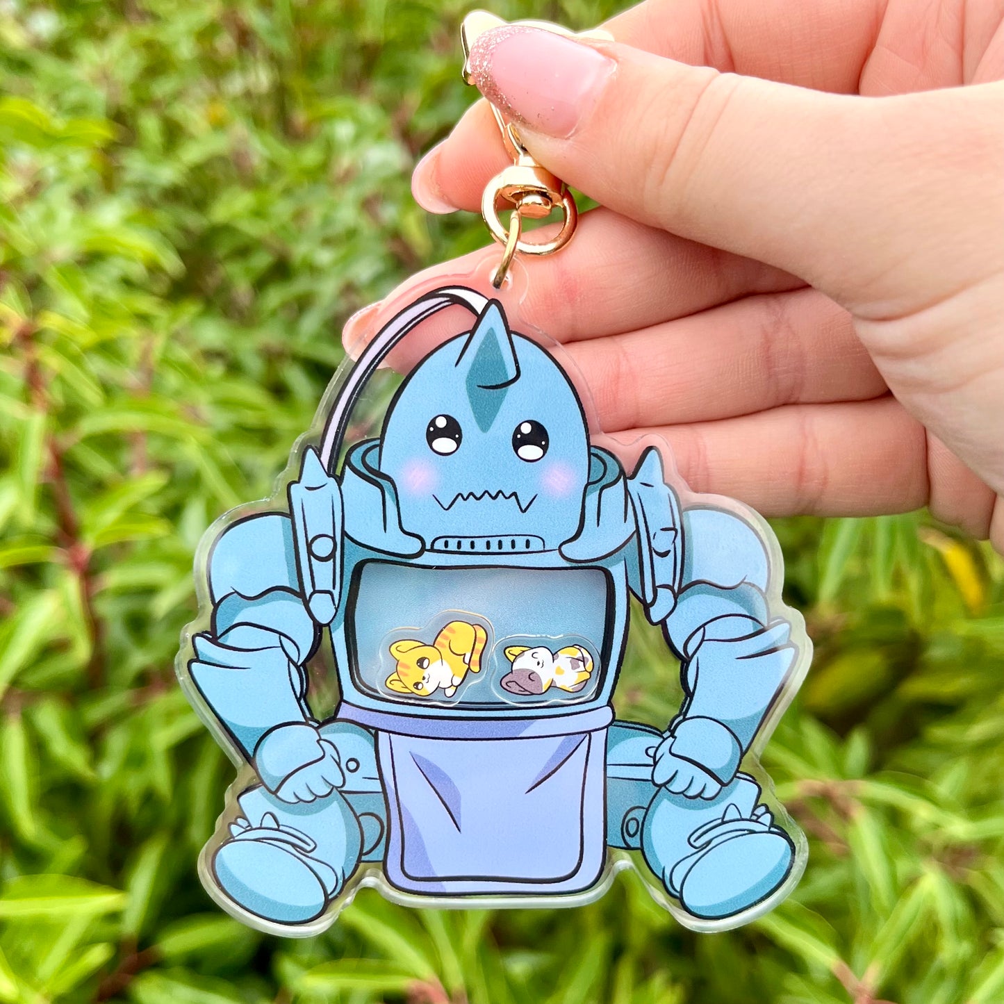 Armor boi with kitties acrylic shaker keychain