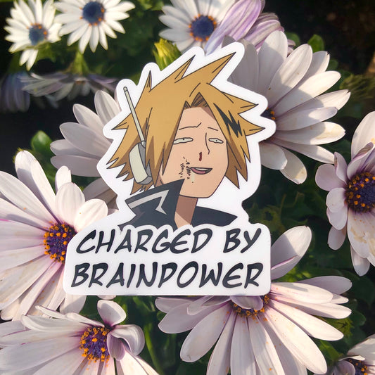 "Charged by brainpower" sticker
