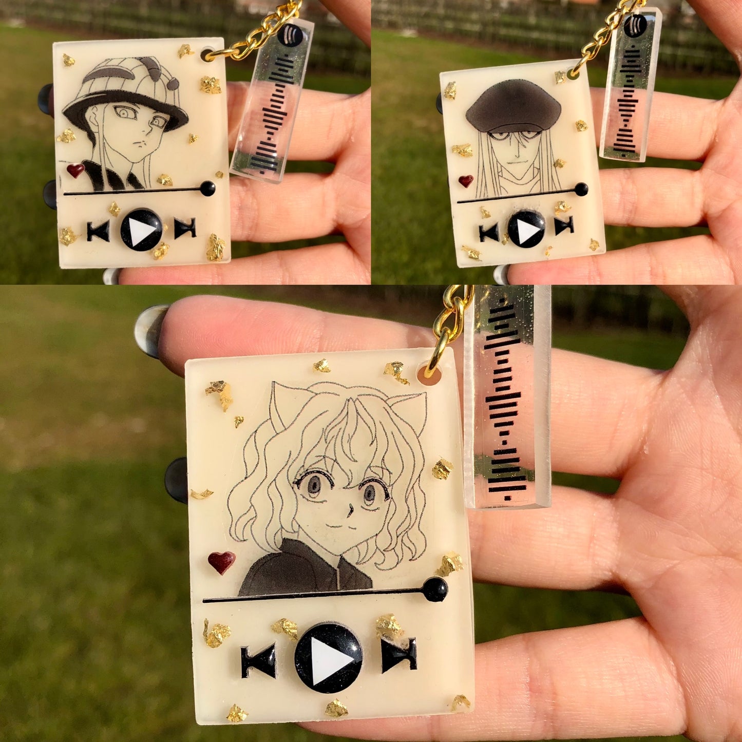 "Green golden retriever boy" anime music keychain